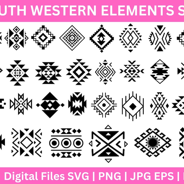 Éléments du sud-ouest SVG Bundle, Aztec Design Bundle, Native American Svg, ornement sud-ouest svg, éléments aztèques svg, navajo svg