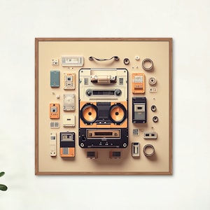 Lost Technology Exploded View Wall Art No. 15 Music Player- Contemporary Vintage Charm - Digital Download