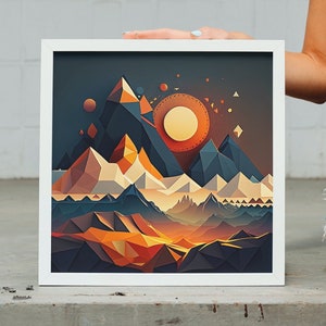 Berg Pop Sonnenuntergang Wandkunst - Mutige geometrische Landschaft - Digitaler Download