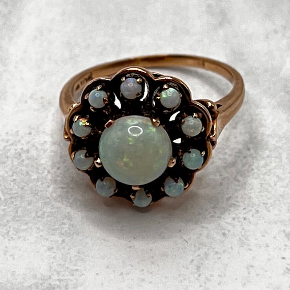 Opal Ring circa 1920's, Halo Opal, Rose Gold, Cab… - image 1