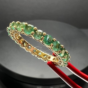 Vintage Amazing Emerald Eternity Ring, Infinity Band, Anniversary, Engagement, 14 karat, Unique Anniversary Gift,Size 6 3/4.
