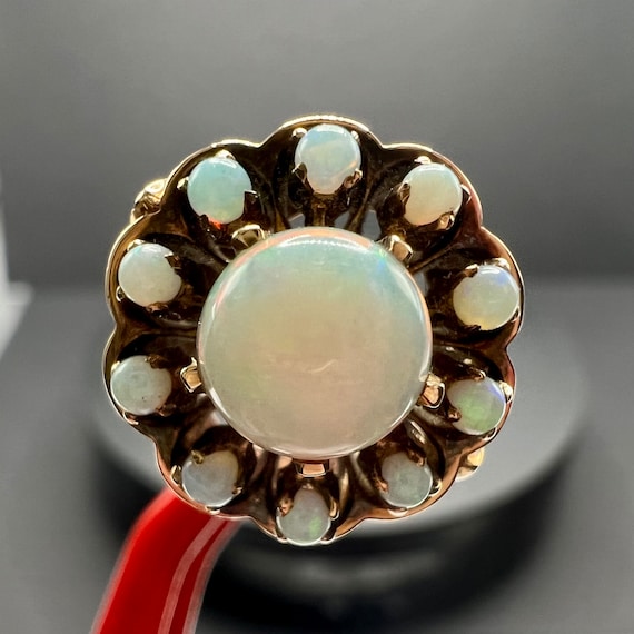 Opal Ring circa 1920's, Halo Opal, Rose Gold, Cab… - image 4