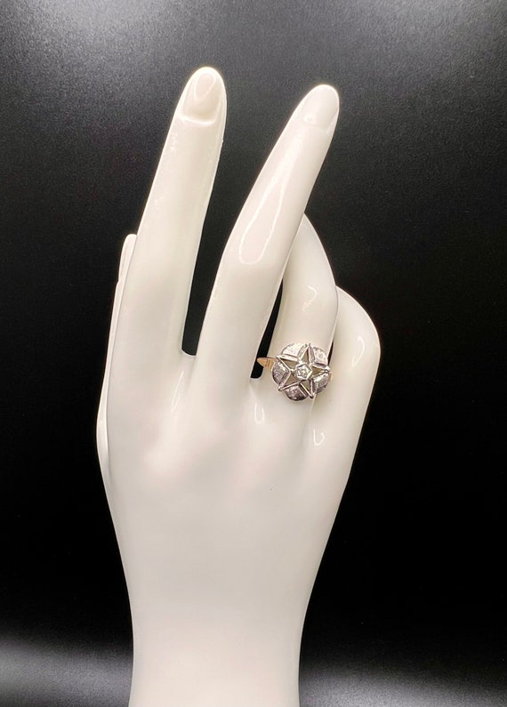 Diamond Star Ring, Bicolor 10k gold, Unique Design