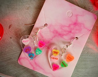 Conversation Heart Valentine's Day Earrings | Resin Earrings