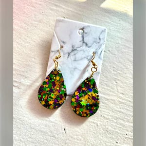 Mardi Gras Teardrop Earrings | Resin Earrings | New Orleans Jewelry|