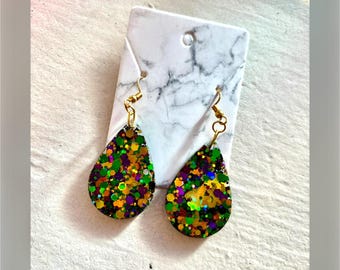 Mardi Gras Teardrop Earrings | Resin Earrings | New Orleans Jewelry|