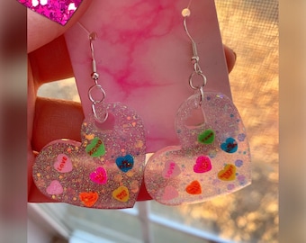 Large Conversation Heart Valentine's Day Earrings | Resin Earrings