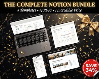 Notion Template Bundle | All-in-One Planner CRM Calendar Goals | Digital Planner Pack | Starter Kit