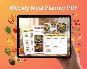 Weekly Meal Planner Printable PDF | Grocery List Template | Recipe Cards | Meal Prep Guide