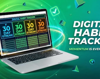 Digital Habit Tracker Spreadsheet | 30 Day Challenge | Streak Counter | Progress Charts