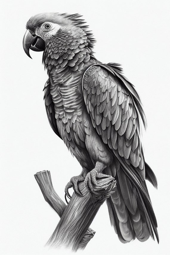 Parrot drawing with a pencil on paper Stock Photo - Alamy