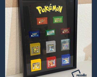 Framed picture frame for Pokémon editions, case display, Pokémon Emerald, Crystal with 3D Pokémon inlay