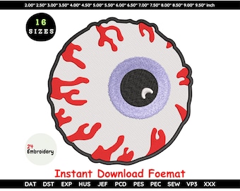 Scary Eyeball Machine Embroidery Design Spooky Creepy Eye Pattern in Multiple Sizes