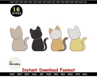 Cute Sitting Cats Machine Embroidery Design in Multiple Sizes
