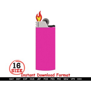 Könnte beinhalten: Ein pinkfarbenes Feuerzeug mit einer Flamme, silbernen Details und einem schwarzen Knopf. Das Bild enthält den Text "Instant Download Format" und einen roten Kreis mit der Nummer "16" und dem Wort "SIZE".
