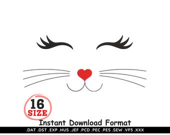 Cat Face Embroidery Design Instant Download Machine File