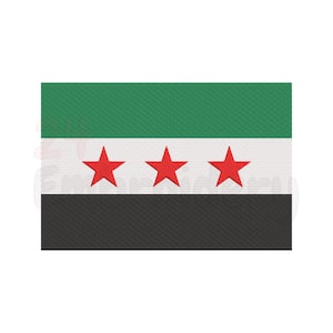 May include: A green, white, and black flag with three red five-pointed stars in the center.