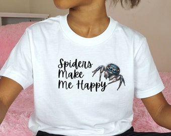 YOUTH SIZE Spiders Make Me Happy, Jumping Spider, Arachnid Lover Gift, Children's shirt, Spood Jumping spider Lover, Funny Jumping Spider