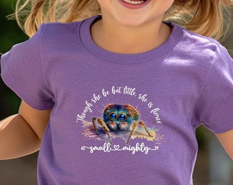 YOUTH SIZE Small and Mighty Jumping Spider Shirt Though she be but little she is fierce Jumping Spider, Spider Shirt, Cute Jumping Spider