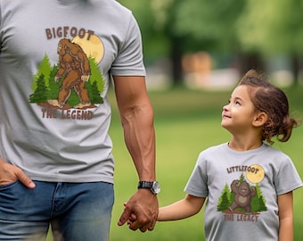 Bigfoot and Littlefoot Tees, UNISEX adult and Child's TShirts, Sasquatch Tee, Father's Day Gift, Bigfoot Lover, Father Son or Daughter Tee