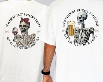 Funny Couples T-shirt, Comfort Colors, Skeleton His Hers Shirts, Couples Shirts, Raunchy Couples Tees, Boyfriend Girlfriend Matching Shirts