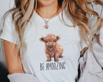 Cute Highland Cow, Be Amoozing Tee, Highland Cow T-Shirt, Punny Highland Cow Tee, Funny Cow Lover Shirt, Highland Cow Gift, Scottish Coo Tee