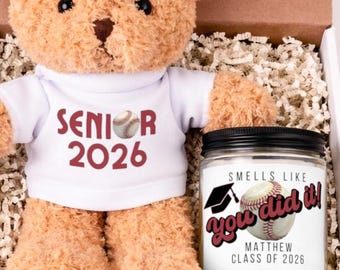 Baseball Senior Gift Set 2026, Personalized Graduation Bear and Candle, Baseball Player Gift, Senior Athlete Gift Box, Gift baskets for Him