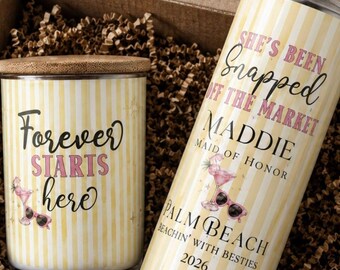 Bridesmaid Proposal Gift Box, Maid of Honor Gift, Bride Gift Set, Personalized Stainless Steel Tumbler & Candle Set, Bridal Party Gift Box
