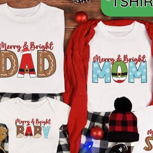 Family Christmas TShirts, Merry and Bright Family Xmas Tees, Family Holiday Apparel, Matching Xmas Shirts, Holiday Shirts for Family