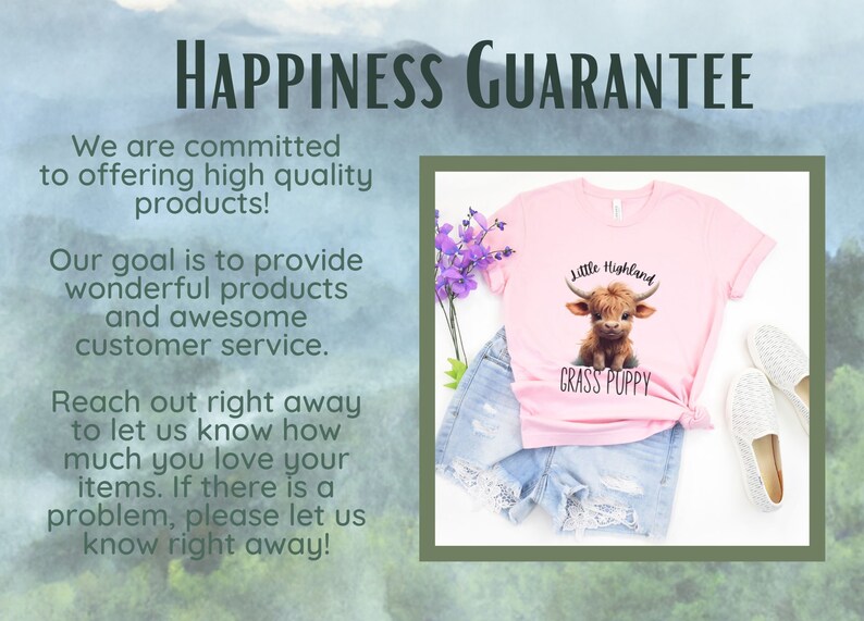 May include: Pink t-shirt featuring a graphic of a brown Highland cow with the text "Little Highland" and "Grass Puppy".
