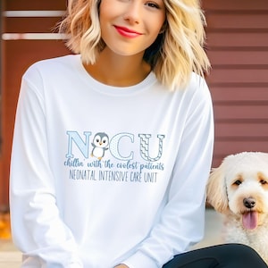 Winter NICU Long Sleeve Tee, NiCU Long Sleeve, Cute Penguin Nurse Long Sleeve, NICU Holiday, NICU Tech Long Sleeve, NiCU Squad Long Sleeve