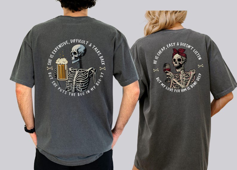Funny Couples Tshirt, Comfort Colors®, Skeleton His Hers Shirts