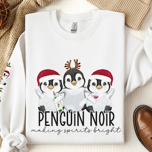 Christmas Sweatshirt, RIGHT SLEEVE Print, Penguin Lovers Christmas Sweatshirt, Christmas Wine Lovers Sweatshirt, Ugly Christmas Sweatshirt