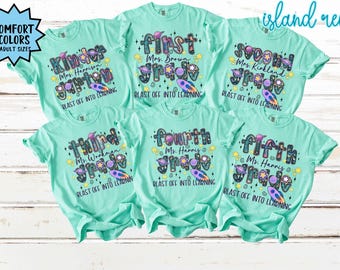 Comfort Colors Personalized Grade Level Space Themed Tee, Teacher Shirt, Back to School, Appreciation Gift, Teacher T-shirt,Welcome Back Tee