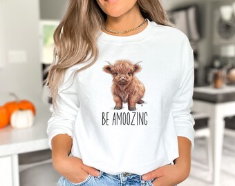 Cute Highland Cow, Be Amoozing Sweatshirt, Highland Cow Sweatshirt, Punny Highland Cow Gift, Funny Cow Lover Sweatshirt, Highland Cow Gift