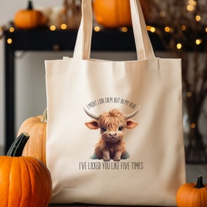 Cute Highland Cow Tote, Calm Baby Highland Coo Tote Funny Highland Coo Tote, Funny Cow Lover Gift, Scottish Coo Farm Fresh Tote Bag