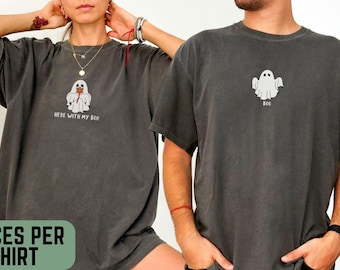 Halloween Couple Tees, Comfort Colors, Couples Halloween Costume, Minimalist Halloween Shirt, His Hers Ghost Halloween Tee, PRICEs Per Tee