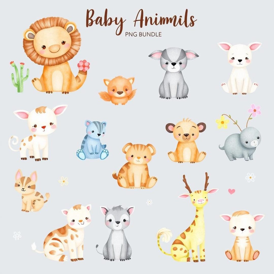 Cute Watercolor Animal Clipart – Baby Animals PNG Bundle | Printable ...