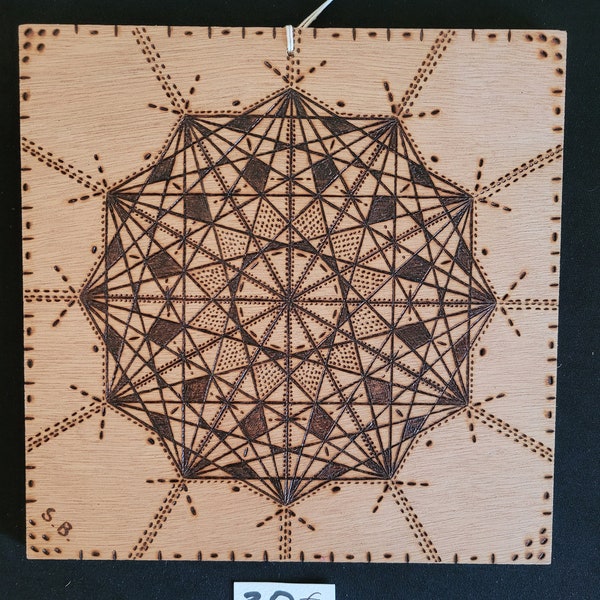 géométrie sacrée/pyrogravure/fleur de vie/mandala/protection/voyance/recharge cristaux/vibration/énergétique/bien être/méditation