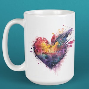 Neurodivergent Rainbow Heart Coffee Mug, 15oz / 11oz -  Color Coffee Cup - Neurodiversity Tea Mug - Unique Mug - Advocate - Autism - ADHD