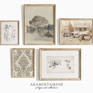 Soft & Neutral Vintage Gallery Wall Set | FIVE (5) Downloadable Images | European French Art Bundle | 30