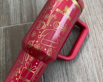 40oz Holly Berry Gloss Stanley Tumbler - Christmas Doodles