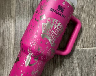 40oz Fuchsia Engraved Stanley - We are all mad here