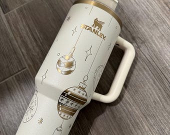 40oz Cream Stanley Tumbler - Christmas Ornaments Oops