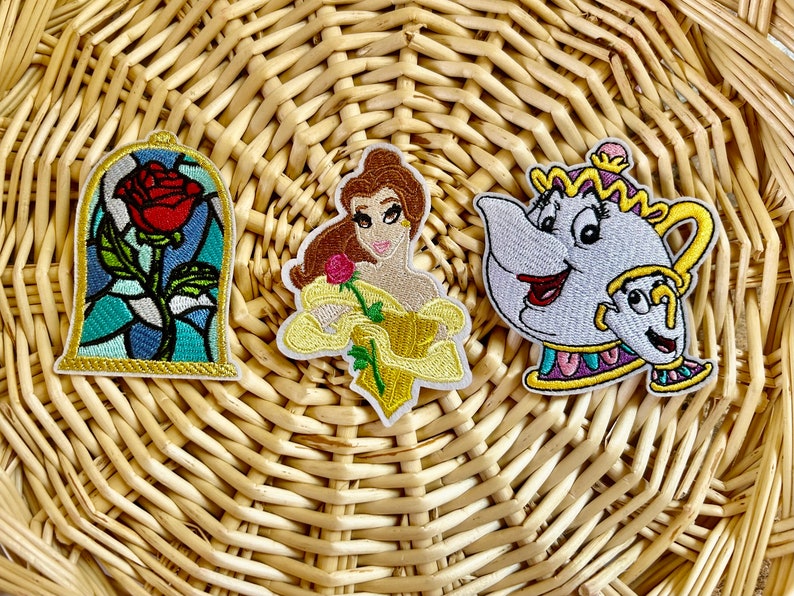 Beauty and the Beast Iron on Patch: Princess Belle, Enchanted Rose, Mrs ...
