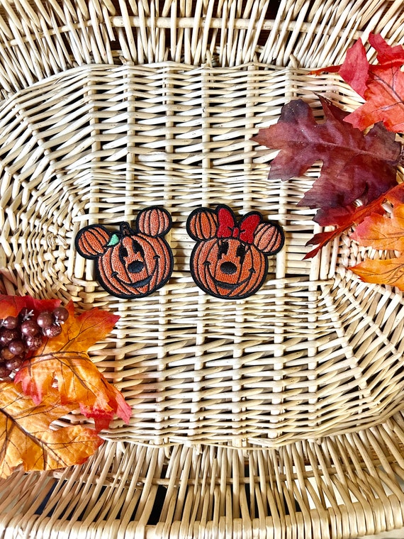 Mickey and Minnie Mouse Pumpkin Iron On Patch - Disney Halloween