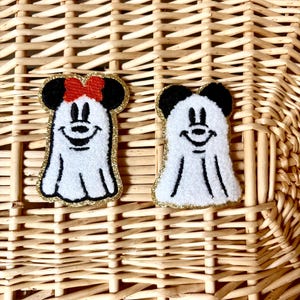 Mickey Mouse Ghost Chenille Halloween Patch - Minnie Mouse Ghost Glitter Iron On Halloween patch