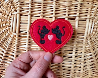 Minnie and Mickey Kissing Heart Iron On Patch