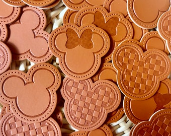 Mickey Mouse Leather Embossed Self Adhesive Patch - Minnie Mouse Leather Patch - Checkered Mickey Mouse Patch