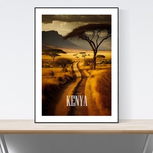 Kenya Travel Poster, Kenya Art Print, Kenya Art Poster, A3/A4/A5, Gift, Present Idea, Digital Art, Kenya, savannah, wall decor,
